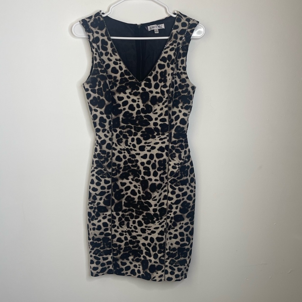 Jennifer Lopez Black and Cream Leopard Mini Dress size 4